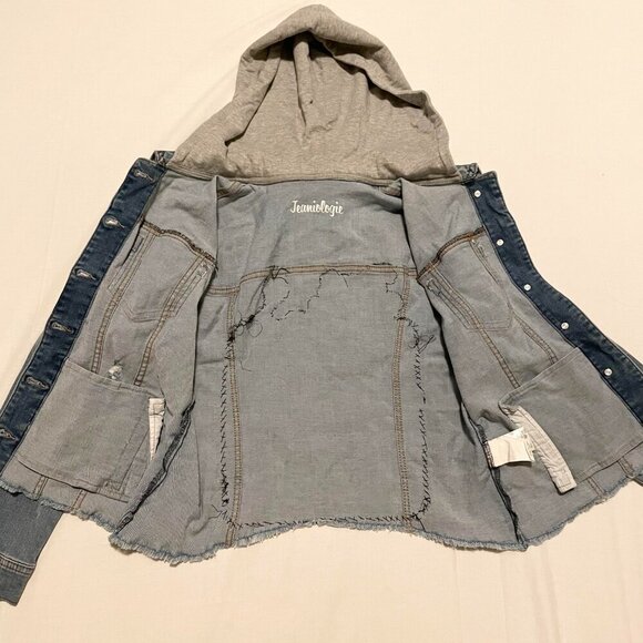 Jeaniologie Altered Jean Denim Jacket Dont Talk to Strangers Patch Sz Large - Picture 14 of 16